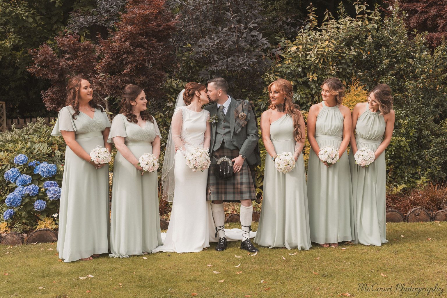 Group shot with brides maides at dalziel park hotel wedding