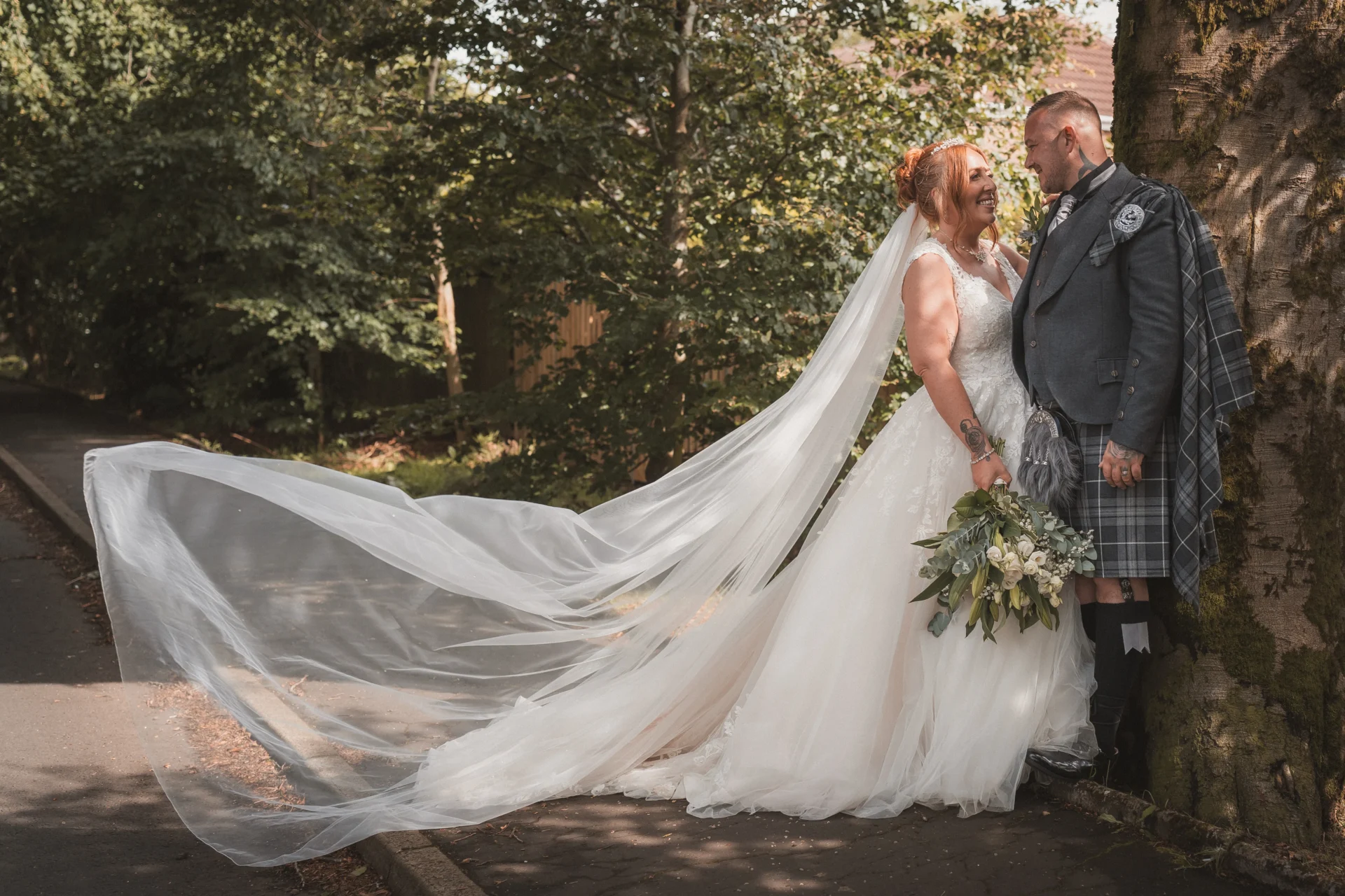 Lisa's flowing veil at stair arms hotel wedding